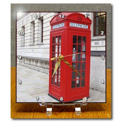 3dRose dc_56177_1 London's Famous Red Phone Booths Desk Clock, 6 by 6-Inch