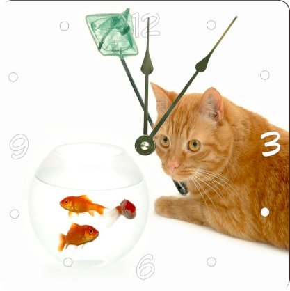 Rikki KnightTM Cat Fishing Goldfish Design 6" Art Desk Clock