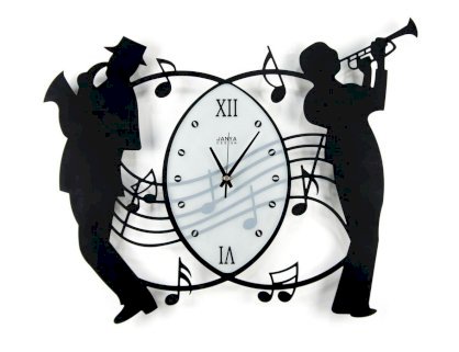 Janya Design Large Black Wrought Iron Clock. Musical Jazz Men