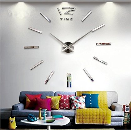 Real Brand Home Decor Living Room Quartz Watch Big Digital Wall Clock Modern Design Large Clocks (Silver)