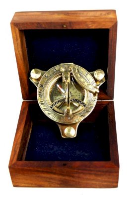 3" Sundial Compass - Brass with Wood Box