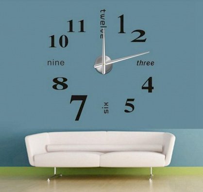 Quartz Clocks Fashion Watches 3d Real Big Wall Clock Rushed Mirror Sticker Diy Living Room Decor (Black)
