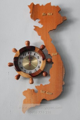 Đồng hồ hình bản đồ, gỗ tự nhiên - 2B21