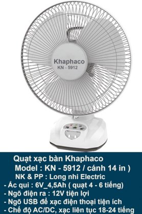 Quạt tích điện B3 Khaphaco KN-5912