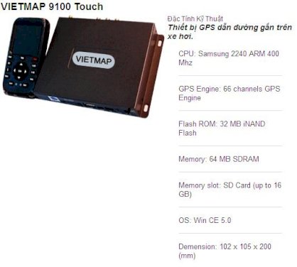 Thiết bị dẫn đường tích hợp màn hình theo xe vietmap 9100 Touch