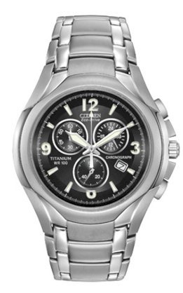 CITIZEN Eco-Drive Titanium Chronograph Black Dial Watch 42mm  Eco-Drive H500