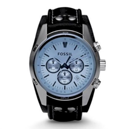 Đồng hồ Fossil Men's CH2564 Black Leather Strap Blue Glass Silver Analog Dial Chronograph Watch