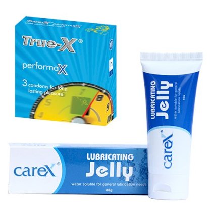 Bộ 1 hộp bao cao su Kéo Dài Thời Gian PerformaX và 1 gel bôi trơn CareX Jelly 60g