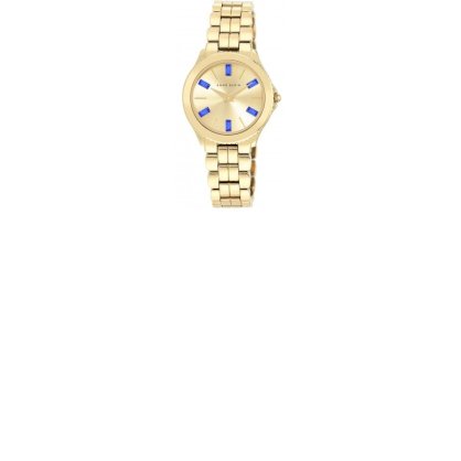 Anne Klein AK/1830BLGB Blue Baguette Swarovski Crystal Accented Gold-Tone Bracelet Watch