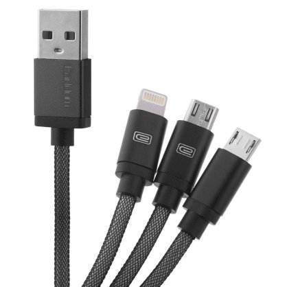 Cáp sạc 3 đầu Earldom ET-867 (2 đầu lightning + 1 đầu microUSB) - hỗ trợ sạc nhanh (Đen)