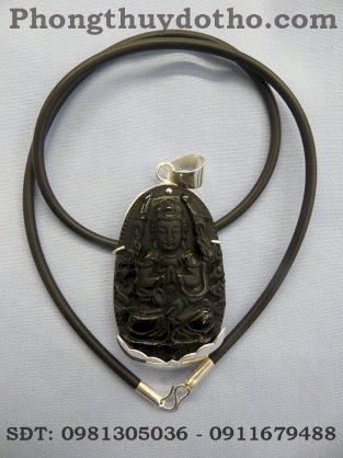 Bộ dây mặt Thiên thủ Bồ tát đá osbidian dài 6,1 x 3,2 cm