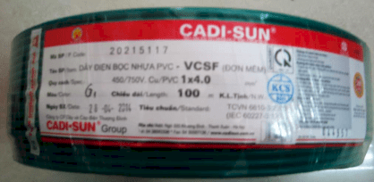 Dây điện đơn mềm Cadi-sun Vcsf 1X4.0 (xanh)