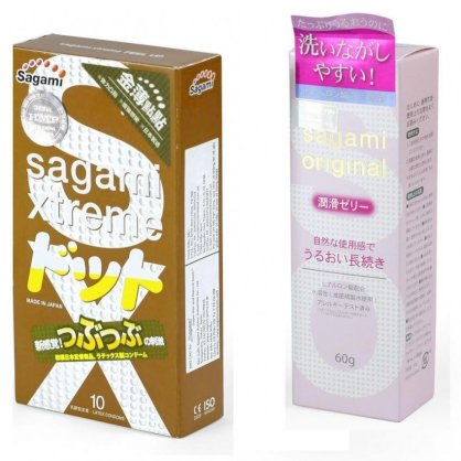 Bộ Bao cao su siêu mỏng co dãn Sagami Xtreme Feel Up 10 bao và Gel Bôi Trơn cao cấp Sagami 60G