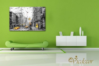 Đồng hồ tranh treo tường Vicdecor NewYork trong tranh DHT0679 20cm x 40cm (3 tấm)