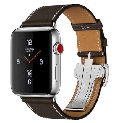 Đồng hồ thông minh Apple Watch Hermès Series 3 42mm Stainless Steel Case with Ébène Barenia Leather Single Tour Deployment Buckle