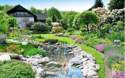 Gạch tranh 3D phong cảnh sân vườn