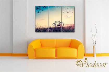 Đồng hồ tranh treo tường Vicdecor xe đạp mùa thu DHT0613 20cm x 40cm (3 tấm)