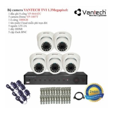 Trọn bộ 5 camera quan sát HDTVI Vantech 1.3 Megapixel VP-1007T-5