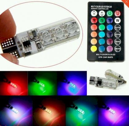 Bóng Led Trần Ô Tô T10 16 Màu Có Remote Điều Khiển Rgb Silicone PC Boad - 5368628