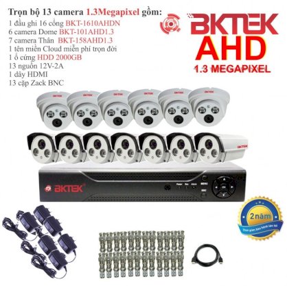 Trọn bộ 13 camera quan sát AHD BKTEK 1.3 Megapixel BKT-101AHD1.3-13