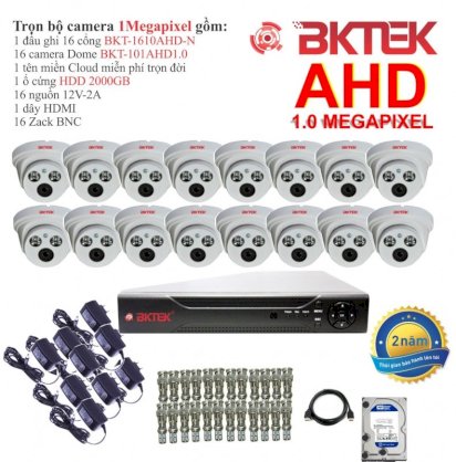Trọn bộ 16 camera quan sát AHD BKTEK 1 Megapixel BKT-101AHD1.0-16