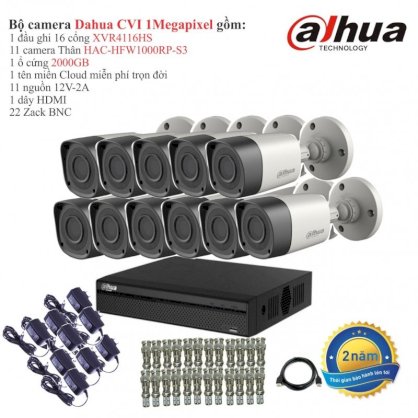 Trọn bộ 11 camera giám sát Dahua HD CVI 1 Megapixel HAC-HFW1000RP-S3-11
