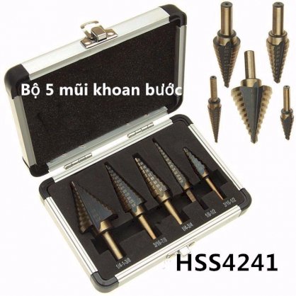 Bộ 5 mũi khoan bước HSS 4241 (khoan inox, thép, kim loại cứng...)