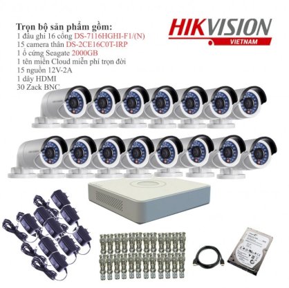 Trọn bộ 14 camera quan sát Hikvision TVI 1 Megapixel DS-2CE16C0T-IRP-14 720HD