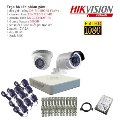 Trọn bộ 2 camera giám sát Hikvision TVI 2 Megapixel DS-2CE56D0T-IR-2 Full HD