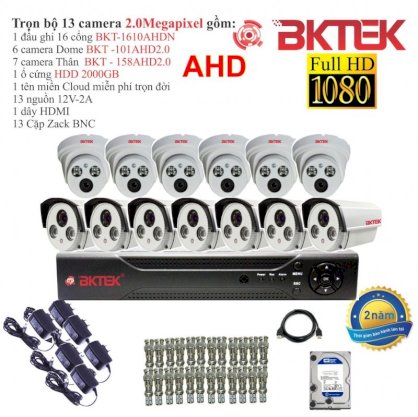 Trọn bộ 13 camera quan sát AHD BKTEK 2.0 Megapixel BKT-101AHD 2.0-13