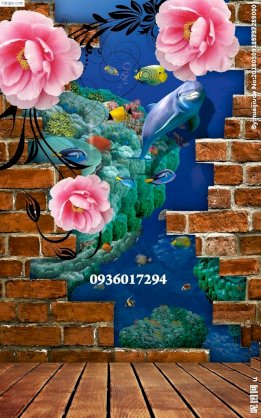 Tranh gạch 5D Hưng Đại Phát tranh cá heo 3D NP9000