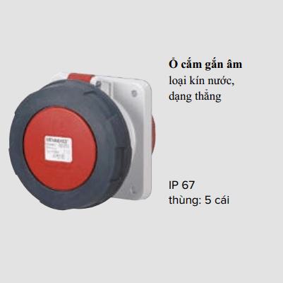 Ổ cắm công nghiệp Mennekes gắn âm, kín nước, dạng thẳng 3P-63A-5 chân-400V-1128a