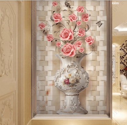 Gạch tranh 3D bình hoa hồng đẹp 1.2x1.8m
