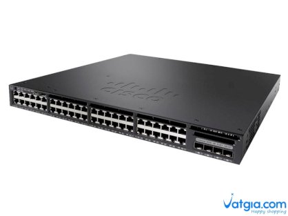 Switch Cisco WS-C3650-48FS-E 48 10/100/1000 Ethernet PoE+ and 4x1G Uplink ports, with 1025WAC power supply, 1 RU, IP Services