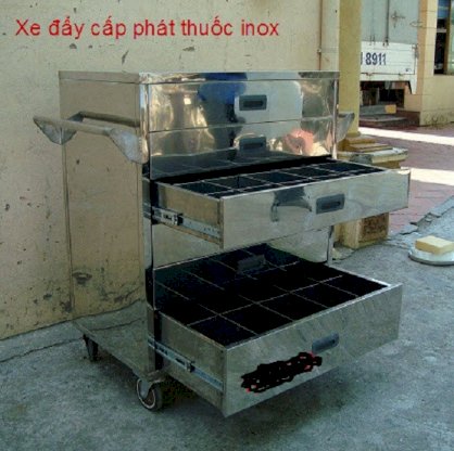 Xe đẩy cấp phát thuốc inox Hải Minh HM 145