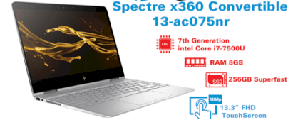 HP Spcetre 13-AC075NR  X360 I7-7500 8G/ 256  SSD 13.3" FHD touch  xoay lật