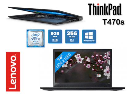 Lenovo ThinkPad T470s  i7-7600U CPU 2.80GHz / 8GB R4 / 256TB SSD M.2 / LCD 14.0" FHD