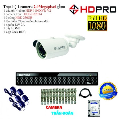 Trọn bộ 1 camera quan sát TVI 2.0 Megapixel hãng HDPRO KOREA - HDP-D220PT4 Và HDP - B220T4