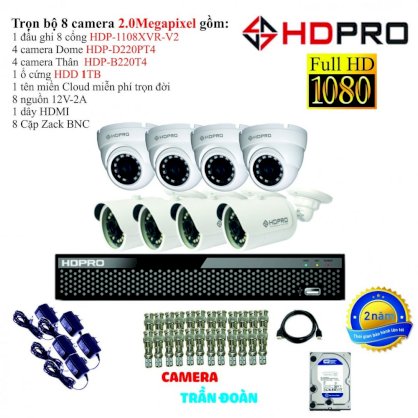 Trọn bộ 8 camera quan sát TVI 2.0 Megapixel hãng HDPRO Korea - HDP-D220PT4 và HDP - B220T4
