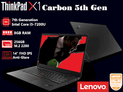 Lenovo ThinkPad X1 Carbon 5th Gen, Intel® Core™ i5 4300U 1.9 GHz (3M Cache, up to 2.7 GHz), Ram 8GB DDR3L, HDD 500GB SATA, LCD 14 inch inch HD+ (1600x900)