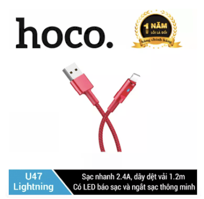 Cáp sạc Lightning Hoco U47 dài 1.2m có đèn LED