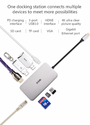 Cable Type-C->3USB(3.0)HDMI/VGA/LAN/TF/SD  SSK (SHU-C520)