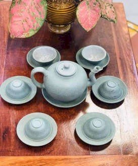 Bộ ấm trà gốm mộc ánh cây đèn Bát Tràng 20111-GMACD