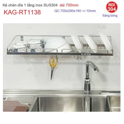 Kệ đựng chén bát 1 tầng inox 304   dài 70cm KAG-RT1138