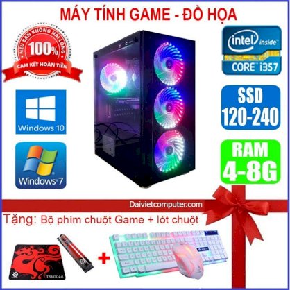 Case máy tính Game Led CPU Thế hệ 4 I5 4430 Ram 8GB/ SSD 120GB chơi PUBG, LOL, CF đột kích, Fifa - Quà Tặng Khủng