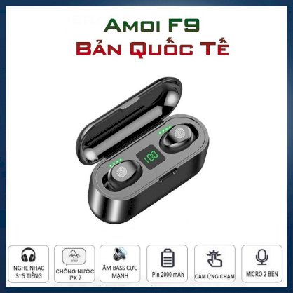 Tai nghe không dây Bluetooth TWS AMoi F9 Pro - Chống nước IP67 - Pin 2000maH - Dùng 600 tiếng