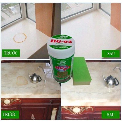 Tẩy vết ố vàng trên bề mặt bàn đá nhân tạo bằng bột tẩy HG02 STAIN HANDWATER REMOVE