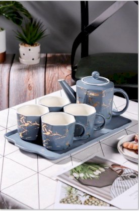 Bộ chén ấm trà bằng sứ cẩm thạch phong cách Bắc Âu