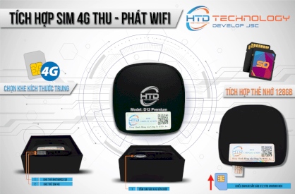 HTD Smart Carplay AI Box D12 Premium – CPU Snapdragon 8 Core - Tặng VietMap S1 + Sim 4G 3 Tháng