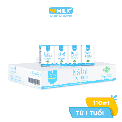 [Thùng 48 hộp 110ml] Sữa Tươi Nguyên Chất UHT Đà Lạt True Milk Ít Đường